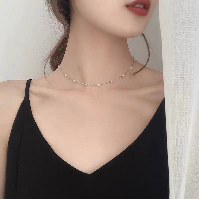 Picture of Spring new fairy pearl necklace female niche design sense eight Awn star clavicle chain Cold Wind necklace pendant