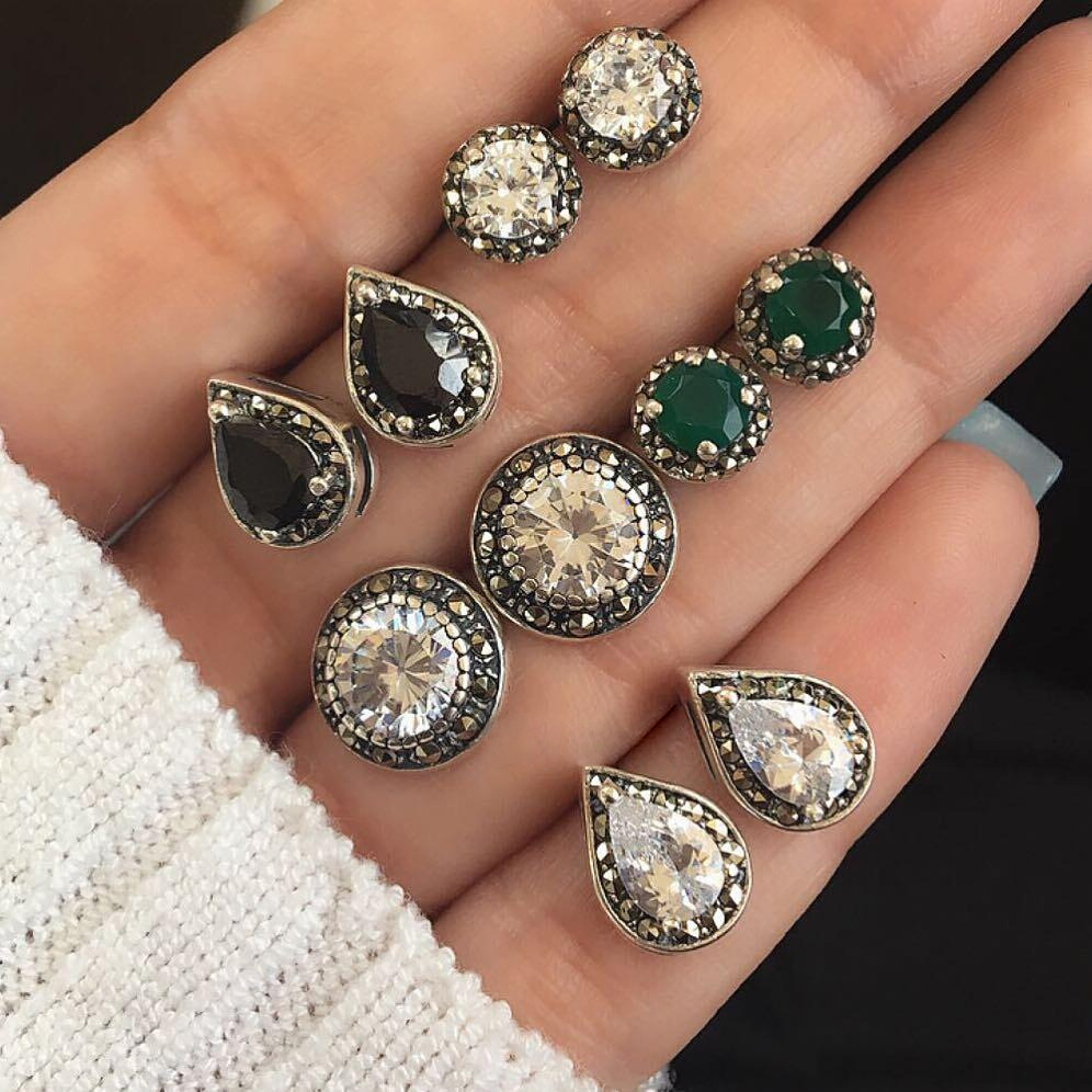2023 Europe and the United States cross-border new retro 5 pairs of imitation gem crystal drop type Bohemian style female earrings wholesale
