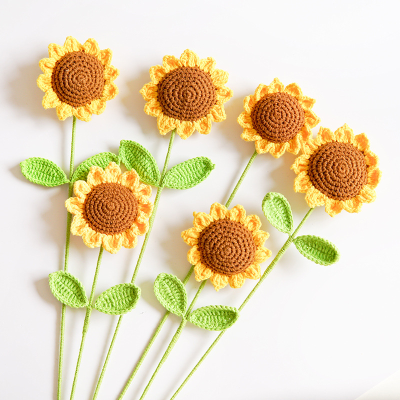 Picture of Hand-Knitted Finished Sunflower Bouquet Wool Homemade Crocheted Flower Artificial Flower Teacher's Day Gift Knitted Bouquet