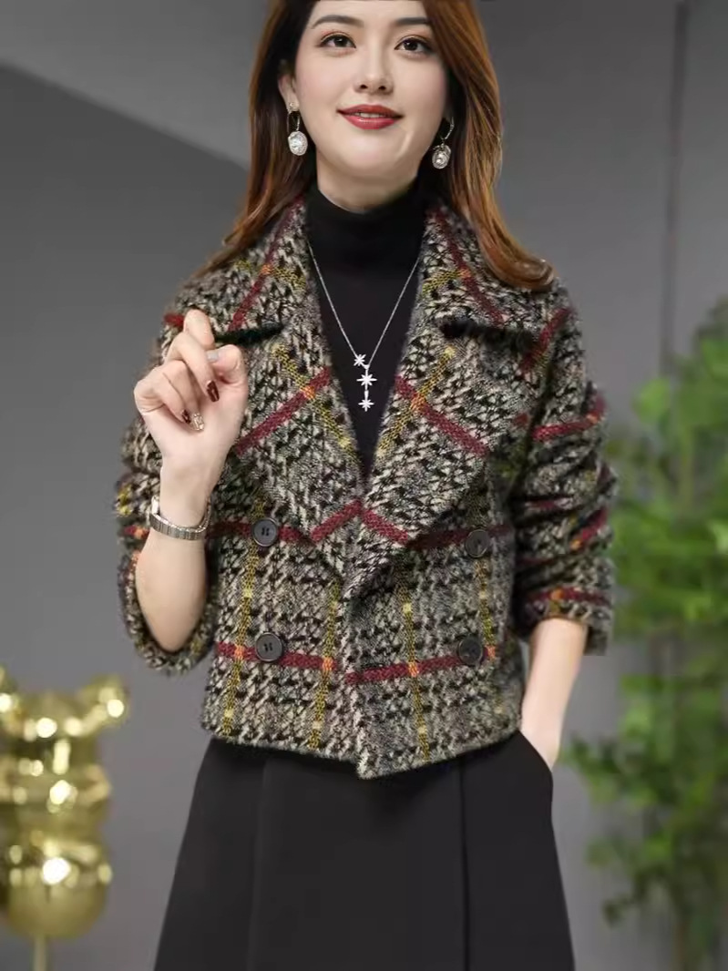 British-style Plaid Coat Women's Short 2023 Autumn and Winter New High-end Warm-keeping Clear Elegant All-match Western-style Wool