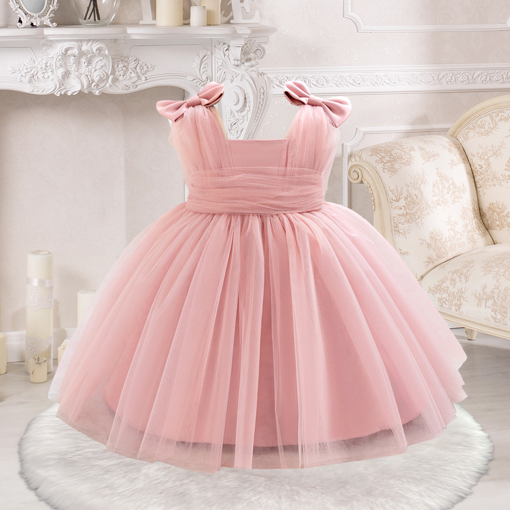 2024 European and American New Girls' Veil Skirt Elegant Dress Sling Mesh Puffy Princess Skirt Children's Wedding Dress