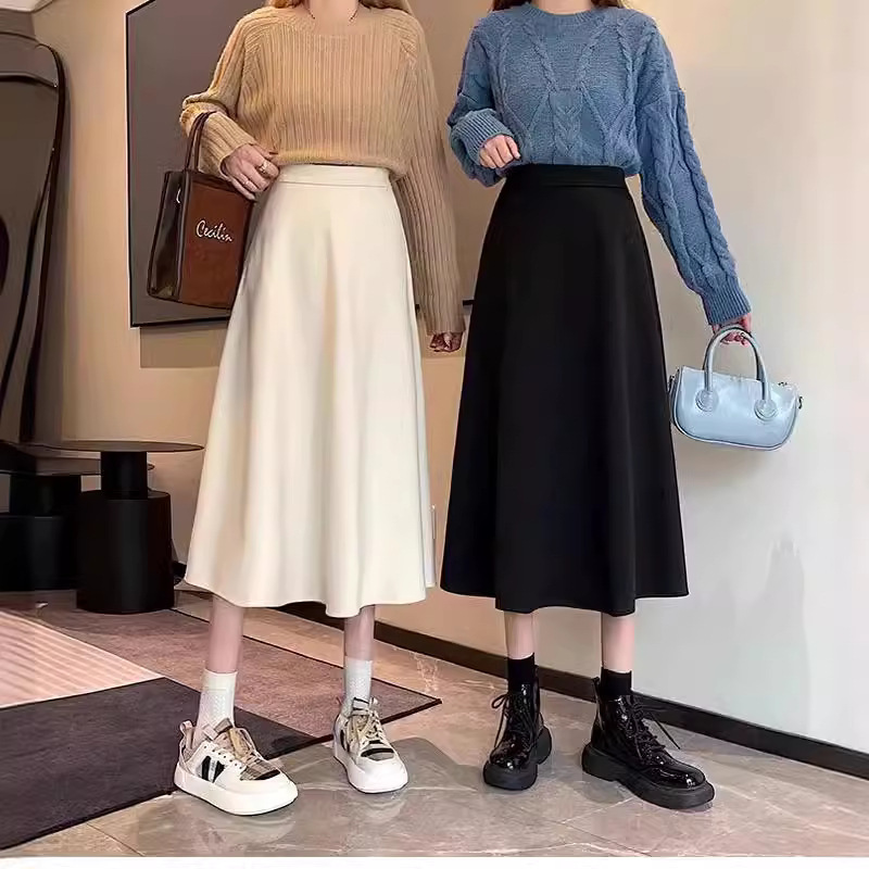 Korean-style Spring and Autumn 2023 New Arrival High Waist A- Line Mid-length Design Sense Large Swing Skirt All-match Slimming Umbrella Skirt
