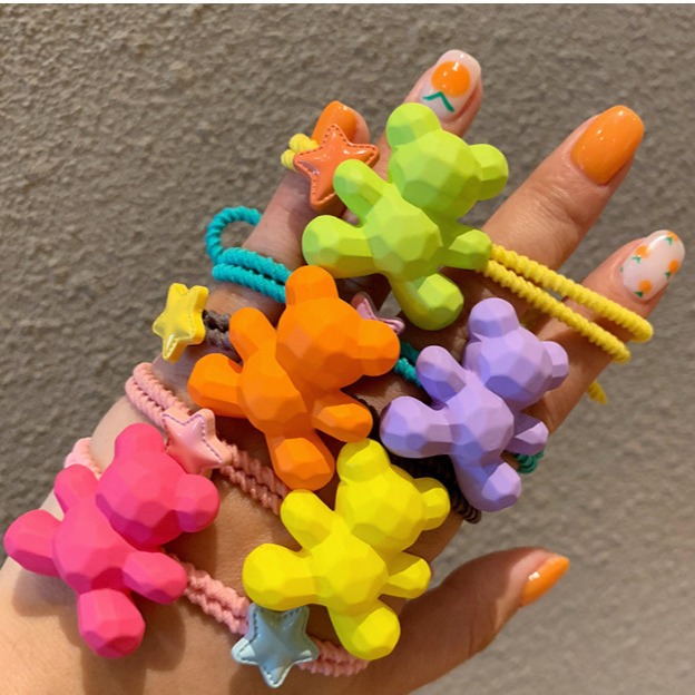 Picture of Ins Colorful Bear Hair Rope Cute Candy Color Frosted Hair Ring Girl's Hair Rope South Korea Ball Head Rubber Band Hair Accessories