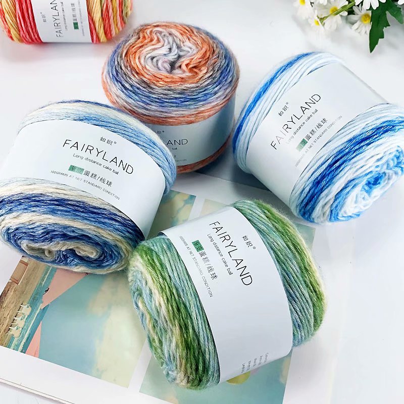 Gradient Cake Wool Line Sweater Coat Scarf Cap Sub-line Hand-knitted Medium-thick Knitted Hook Needle Wool Tiles