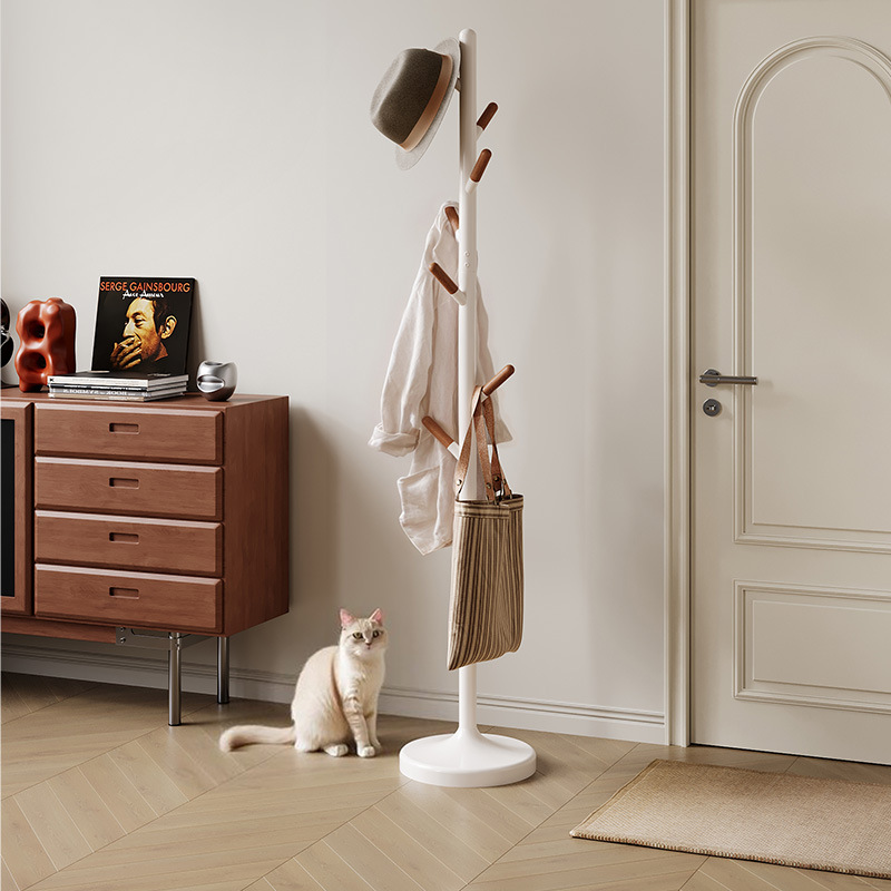 Gemeiju beech wood coat rack, floor-standing bedroom home clothes rack, simple vertical clothes rod, indoor bag rack