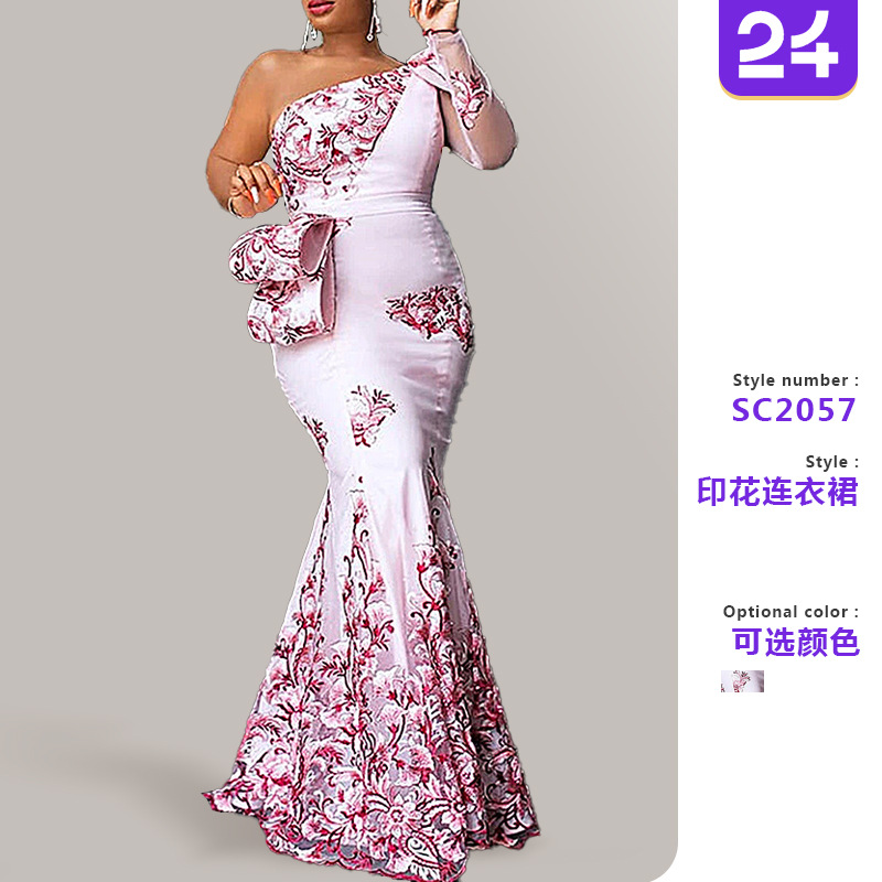 Picture of 2025 New Cross-Border European and American Fashion Wish Dress Ins Popular Printed Woven Splicing Fishtail Long Skirt