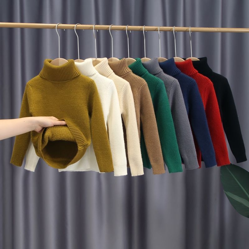 Children's Thickened One-piece Cashmere Sweater 2025 Winter New Boys and Girls Solid Color High Neck Slim-fit Base Sweater