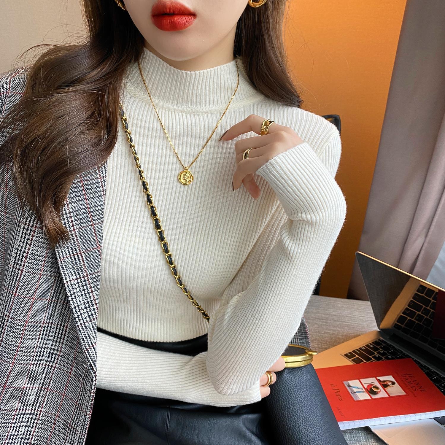 Half-high collar bottoming shirt women's autumn and winter high-end sense close-fitting inner 2023 new thin sweater spring autumn and winter long sleeve