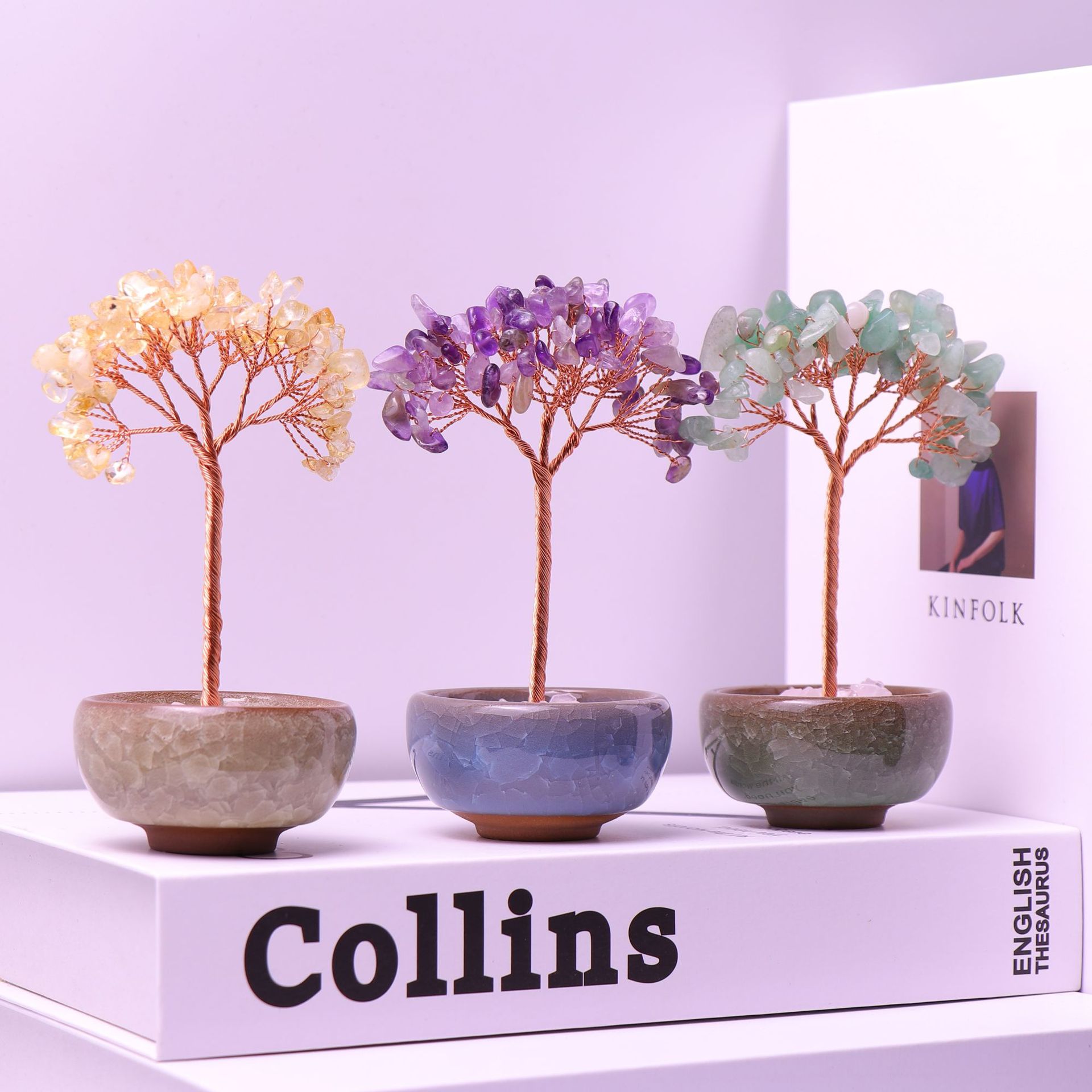 Picture of Cross-border Hot Sale Tea Cup Natural Crystal Tree Ornaments Desktop Ornaments Lucky Crystal Tree Potted Crystal Tree Desktop Ornaments
