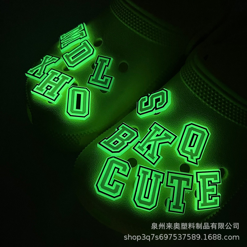Cross-Border Fluorescent Letter Clog Shoe Accessories Cartoon Clog Bag Bracelet Decorations Pvc Shoe Buckle Luminous