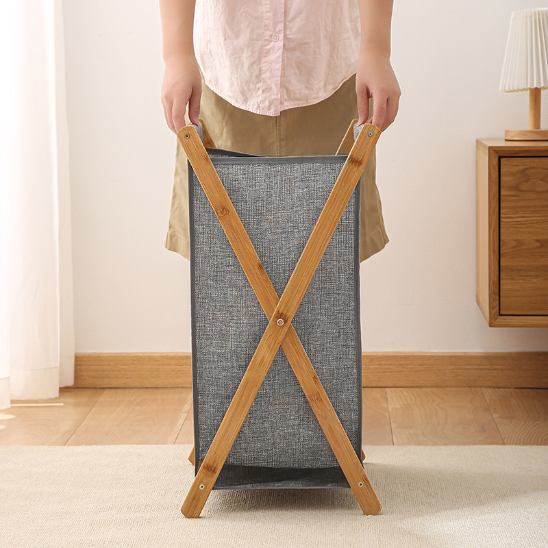 Picture of Household Solid Wood Dirty Clothes Basket Dirty Clothes Basket Laundry Storage Clothes Basket Foldable Large Bathroom Laundry Storage Basket