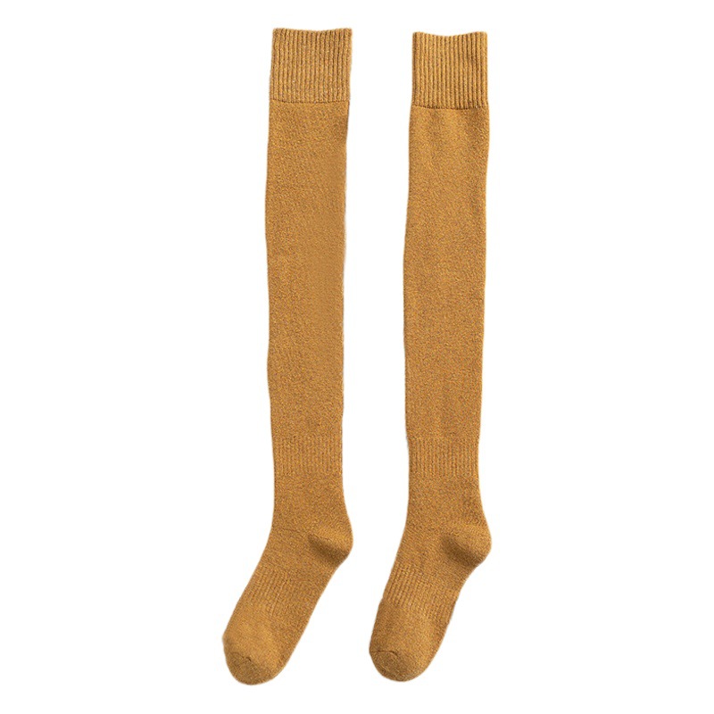 Thick warm stockings women's Terry over-the-knee socks solid color calf socks autumn and winter students fleece-lined high cotton socks