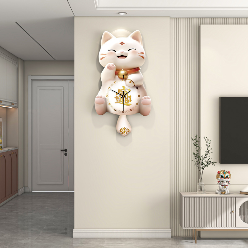 Picture of Lucky Cat Wall Clock Living Room Advanced Sense Modern Home Decoration Clock Wall Restaurant Fashion Creative Mute Clock