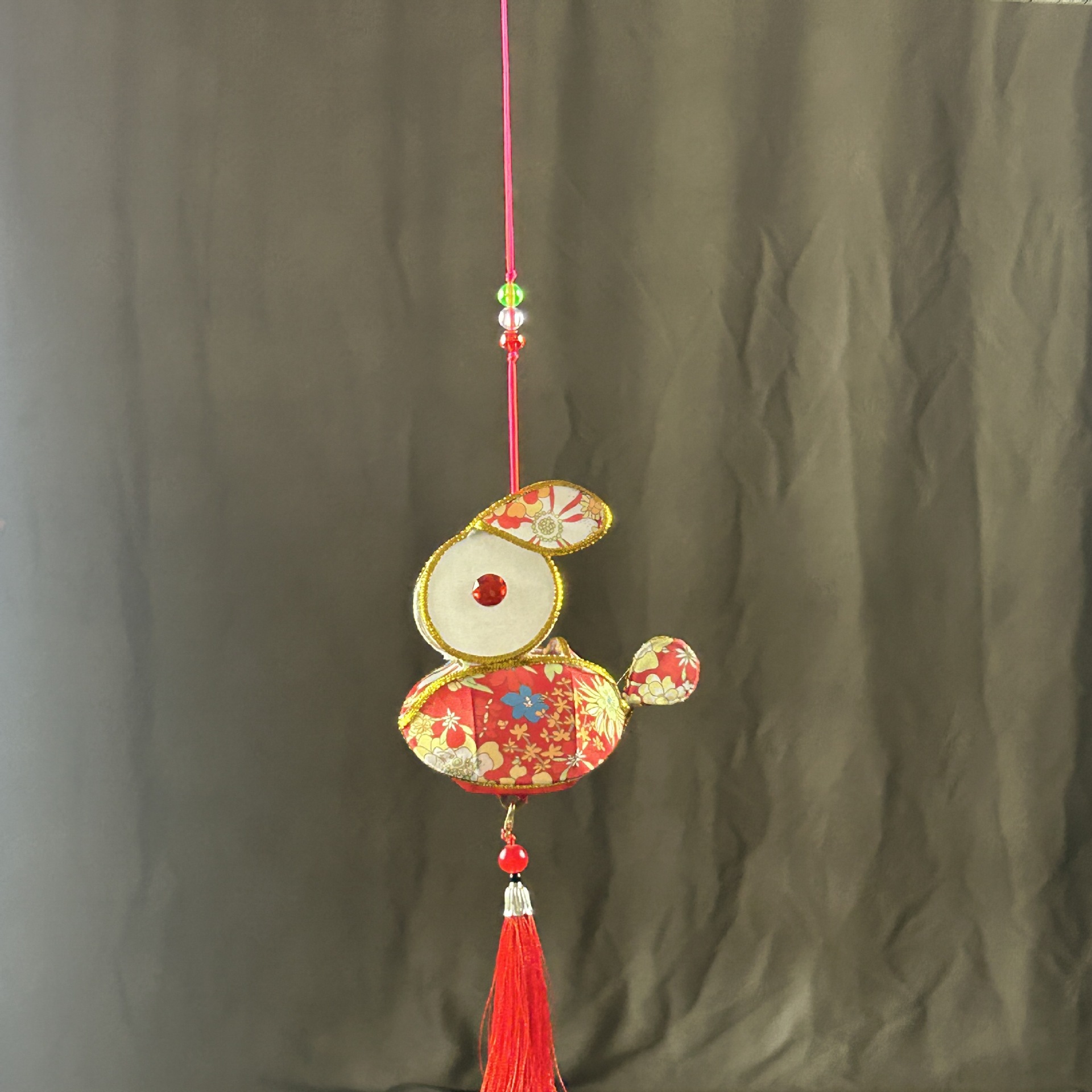 Picture of Traditional Handmade Lanterns for Spring Festival Lantern Festival Portable Iron Silk Cloth Luminous Mini Rabbit Lantern