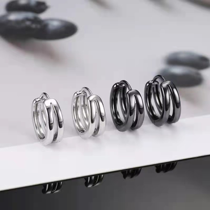 Hollow Double Ring Ear Buckle Men's Fashionable Cold Style Ear Studs Internet Popular Ruffian Handsome All-Match Jewelry Men's Single Earrings