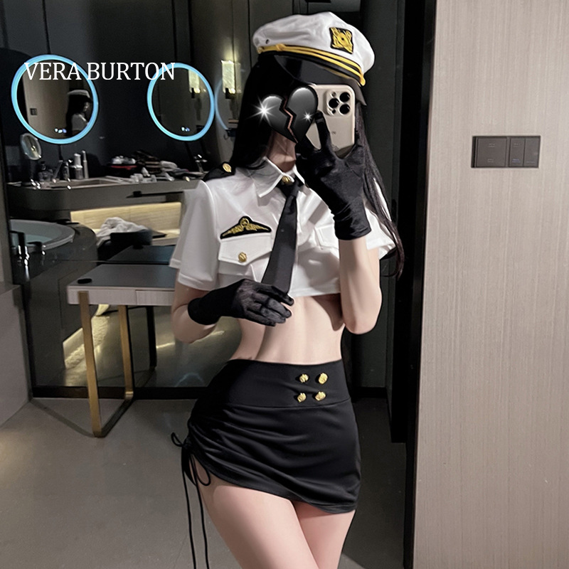 VERA BURTON Sexy Lingerie Shirt Pleated Bag Hip Skirt Business Wear Cosplay Uniform