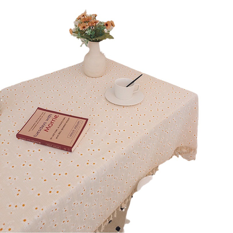 Daisy Floral Tablecloth Ins Style Photo-taking picnic Cloth Background Cloth Artistic Dormitory Desk Fabric
