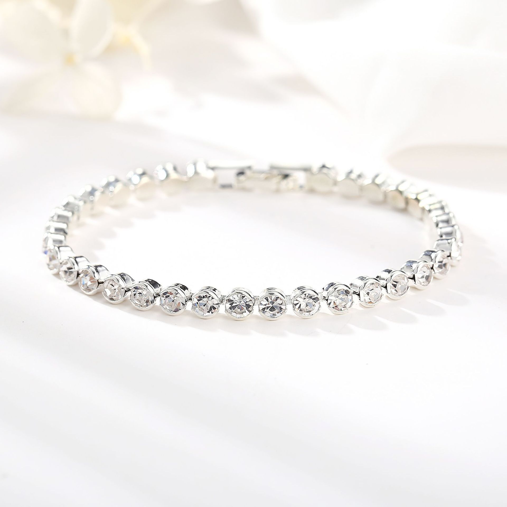 Cross-border Hot-selling Bracelet Independent Station temu New Full Diamond Single Row Bracelet Roman Crystal Simple Diamond Bracelet