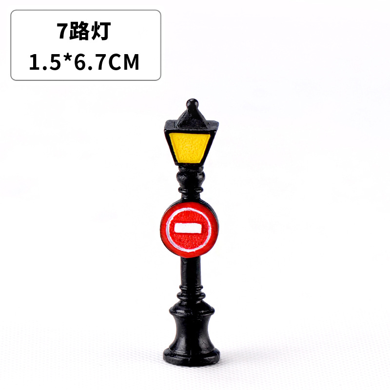 Picture of Indicating street sign street lamp mailbox fire hydrant trash can flower bed road cone Street View crafts resin gift ornaments