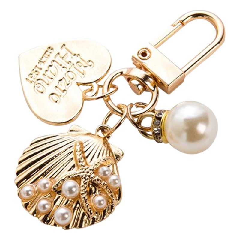 Cute Heart Shell Keychain Creative Gift ins Metal Jewelry Pearl Pendant Airpods Hanging Ornaments
