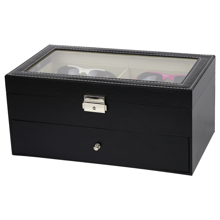 Picture of Cross-border hot selling double-layer PU leather glasses sunglasses display box exquisite handmade wooden glasses box sunglasses storage box