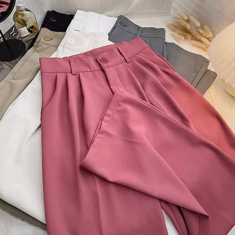 Picture of Wide Leg Pants Women's Summer Korean-style High Waist Loose Slimming Straight Elegant Dosing Casual All-match Black Trendy Pants