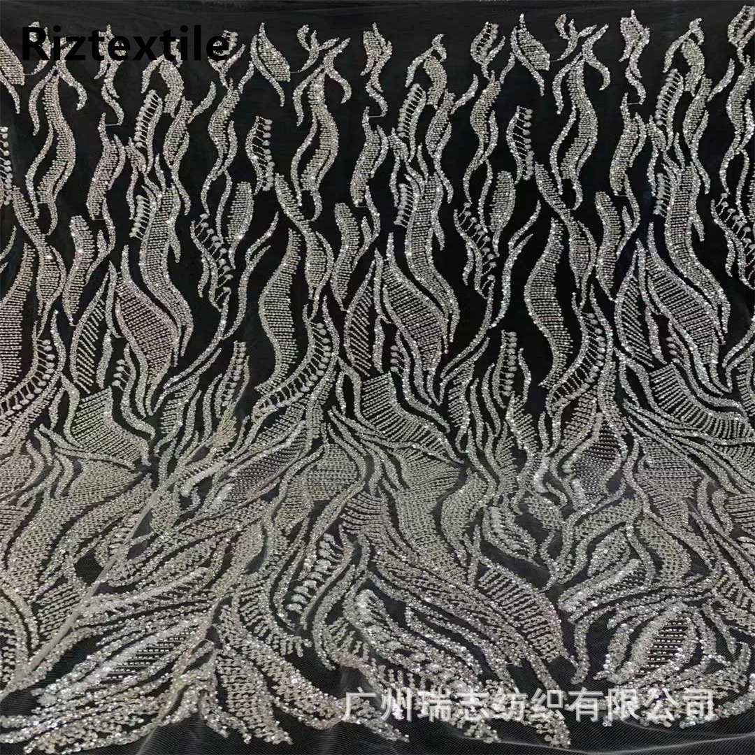 European and American New Silver Beads silver Sequins Embroidered Cloth Fashion Beaded Wedding Dress Party Dress dress Fabric