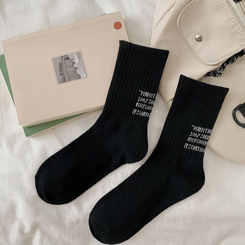 Picture of Socks Women's Autumn and Winter Mid-length Stockings All-match Simple Vertical Stripe Letter Stacked Stockings Fashionable Couple Sports Stockings