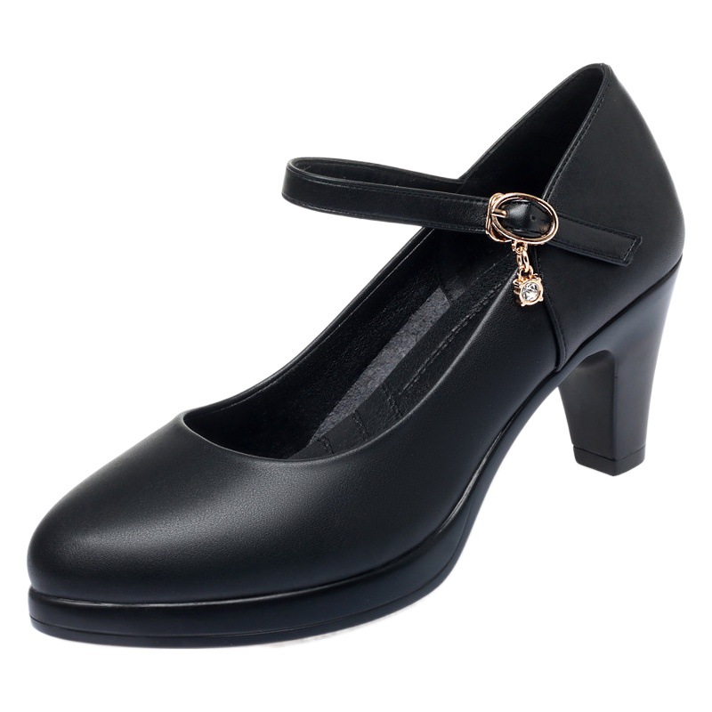 Shallow Mouth Round Head Soft Bottom Comfortable Stewardess Long Station Not Tired to Work Commuter Work Shoes Thick Heel High Heels Elegant