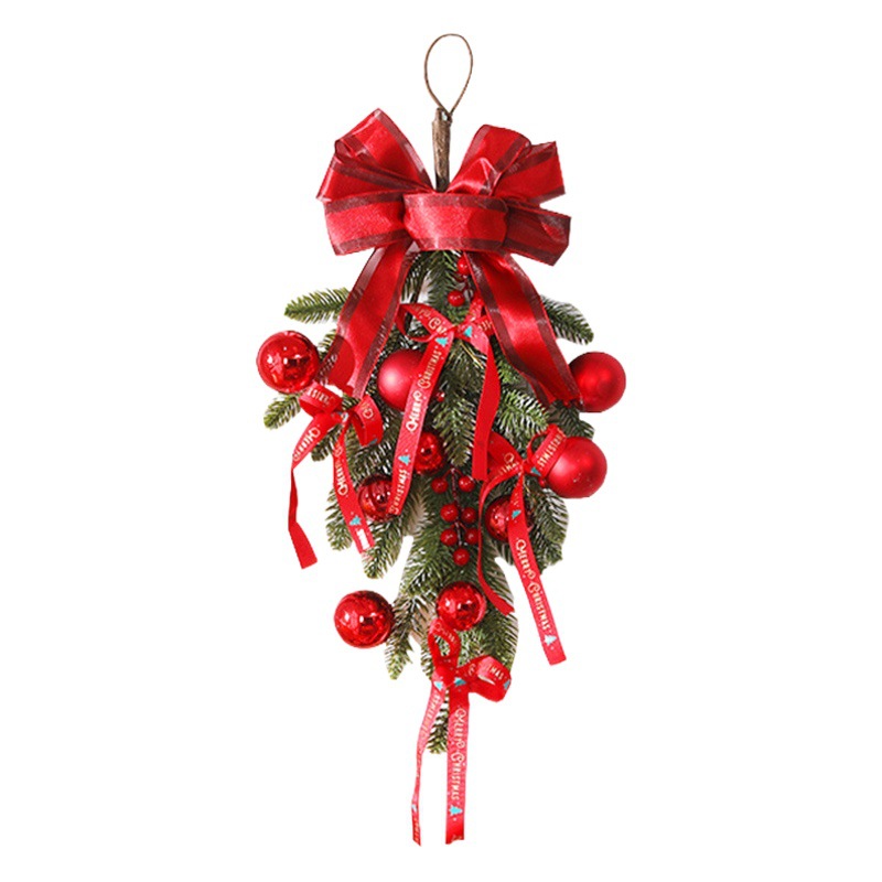 Factory in stock upside down Christmas tree door hanging bow decoration atmosphere simulation rattan plant door hanging