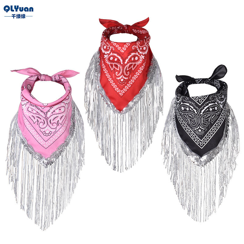 Sequin European and American Polyester Cashew Multifunctional fringed bandana blingbling Party Turban