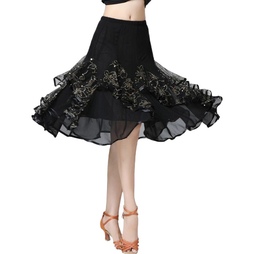 Sequin Ballroom Dance Skirt Stage Performance Clothing Mesh Skirt Dance Practice Performance Clothing Dance Skirt Latin Dance Clothing Skirt