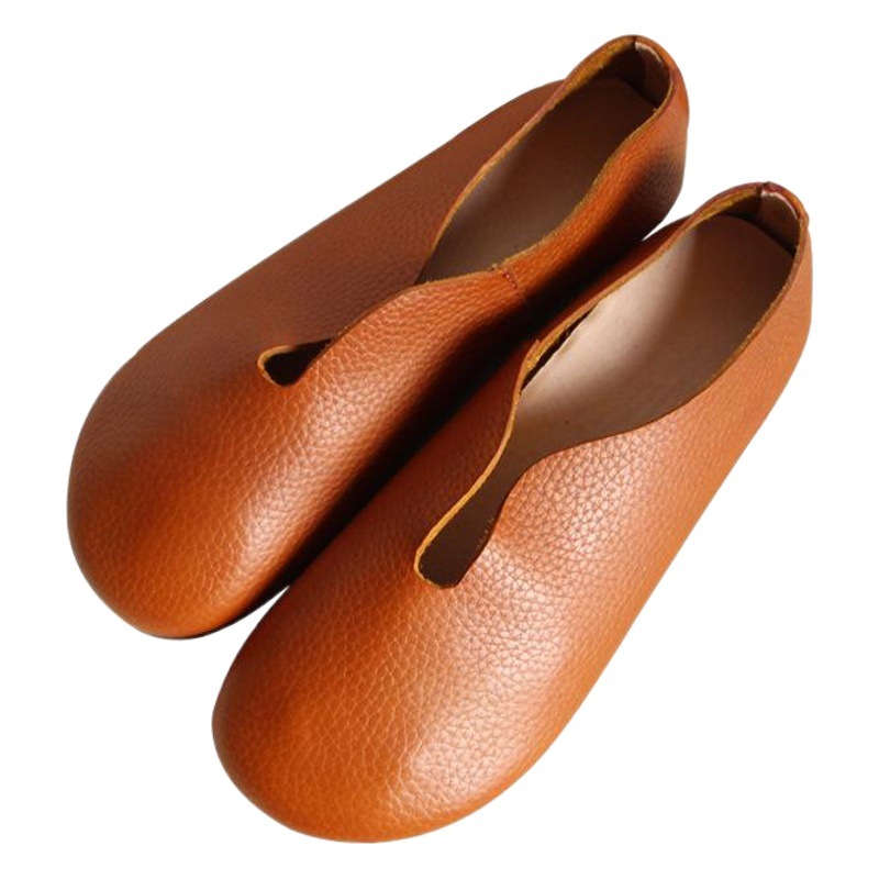 Handmade Genuine Leather Shoes for Women 2025 New Original Zen Style Simple Artistic Cotton and Linen Flat-Soled Export Cowhide Women's Shoes