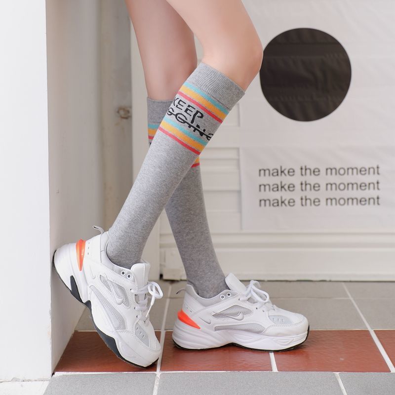 Women's Calf Socks with Colorful Stripes and Letters, Thin Long Sports Socks, Trendy Ins Style, Wholesale Sports and Casual Socks