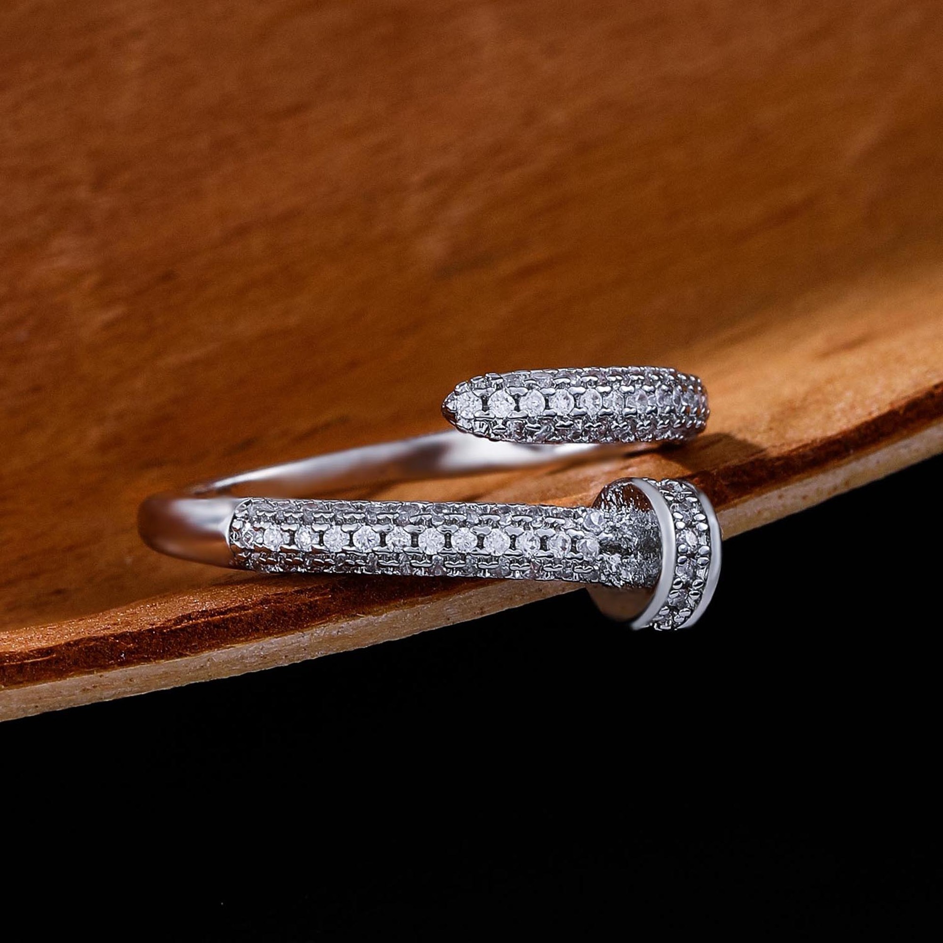 High-End Nail Micro-Inlaid Zirconia Open Ring for Women, Light Luxury Niche Ins Minimalist Fashion Versatile Ring Trend