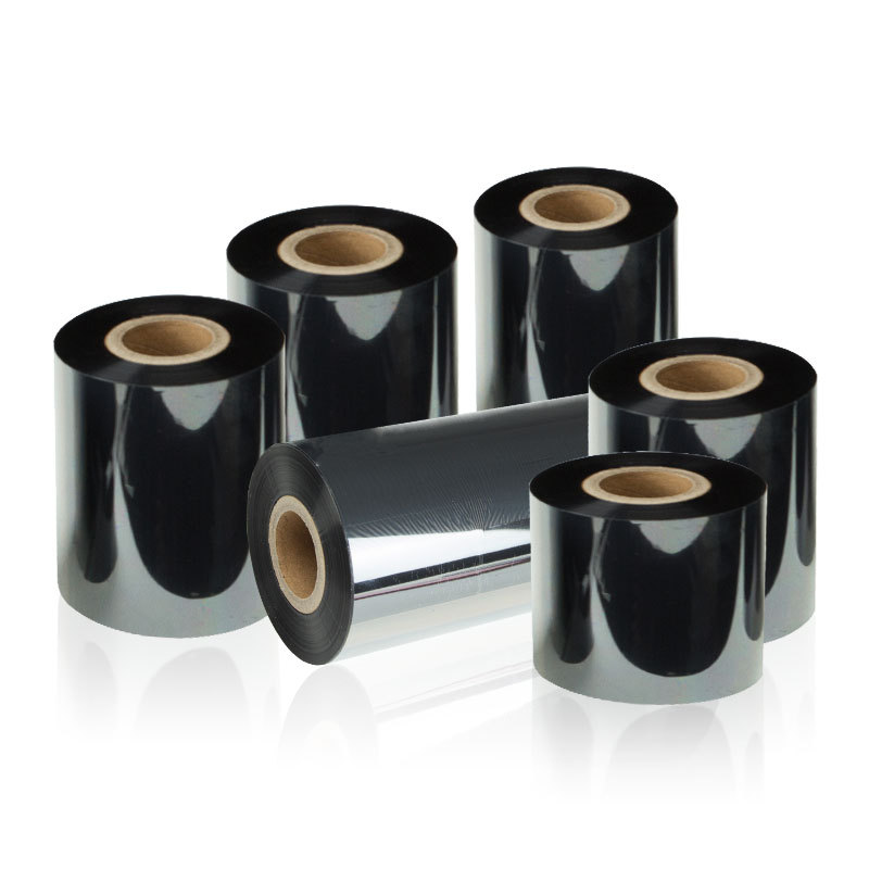Picture of 110*300 wax-based carbon tape thermal transfer coated paper tag label paper bar code black wax-based printer ribbon