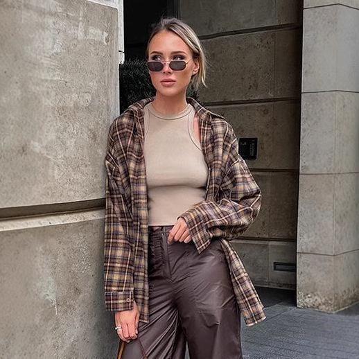 2025 Europe Station Cross-border Spring Retro Plaid Shirt Women's Long Design Sense Base Plaid Shirt Loose