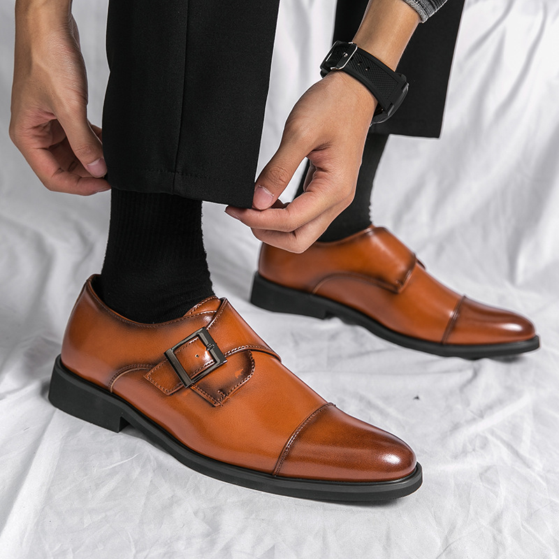 Cross-border plus size Leg Casual Leather Shoes Men's Pointed Business Dress Leather Shoes Low-top Fashion British Style Single-layer Shoes