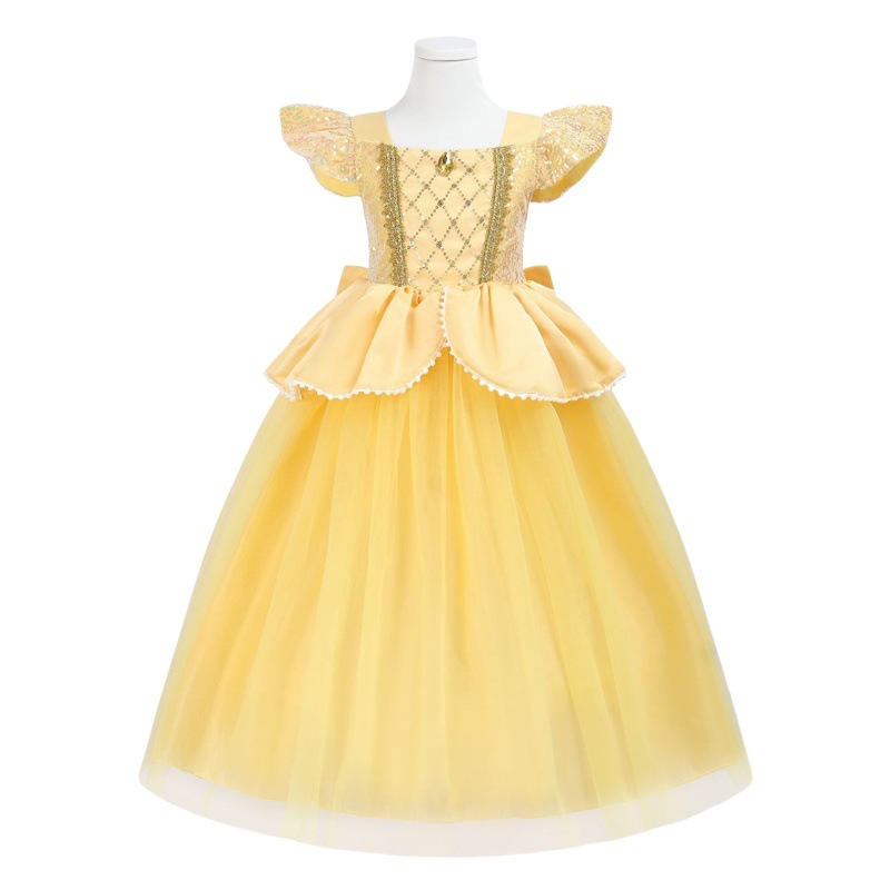 European and American Belle Princess Dress Mesh Puff Dress Sequin Bow Party Dress 2024