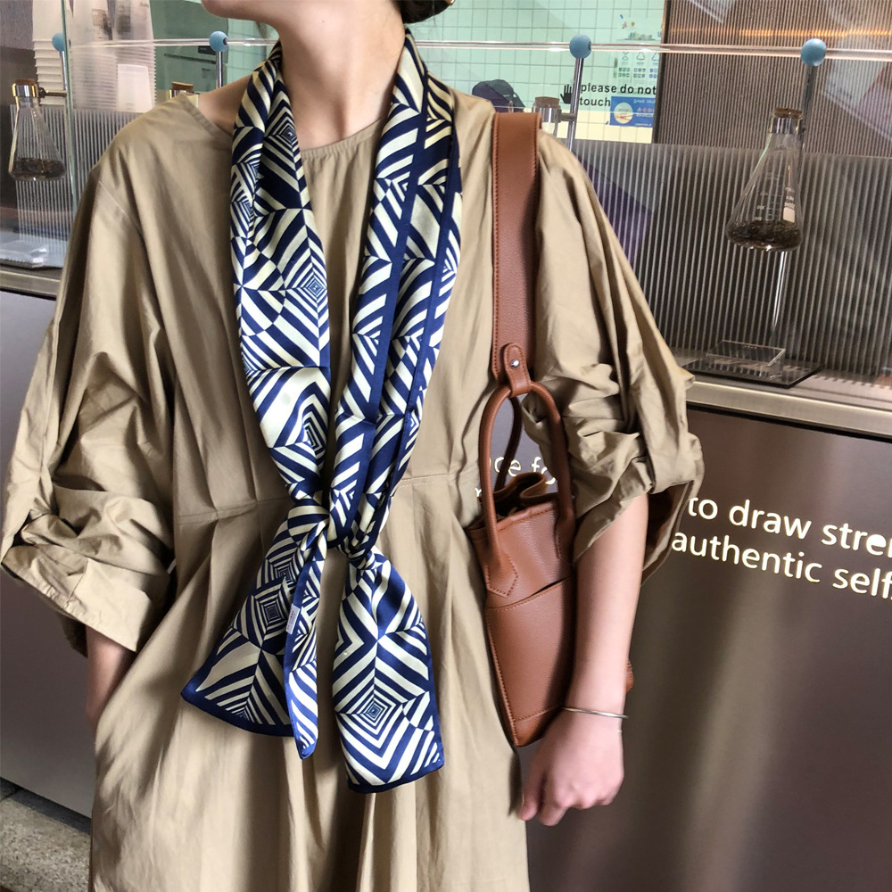 2022 Spring and Autumn New Thin Mulberry Silk Long Scarf Silk Geometric Scarf Multifunctional Scarf Women's High-end Sense