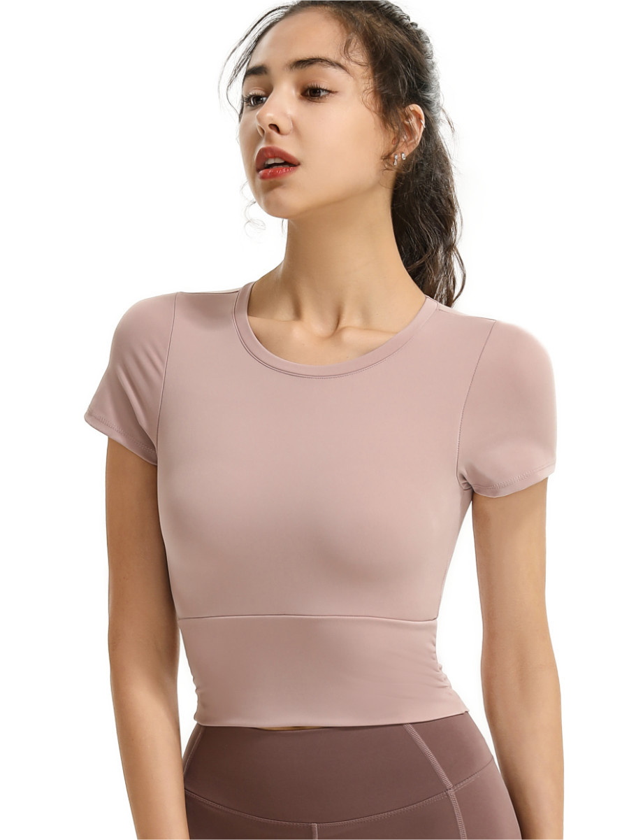 Picture of Summer New Cross-border Sexual Sports Top with Chest Pad Women's Short Tight Yoga Clothes Slim-fit Short-sleeved Fitness Clothes