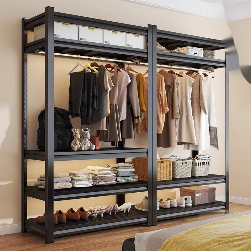 Wardrobe hangers, shelves, dust curtains, open cloakroom, bedroom, simple angle steel, household floor-to-ceiling multi-level shelf
