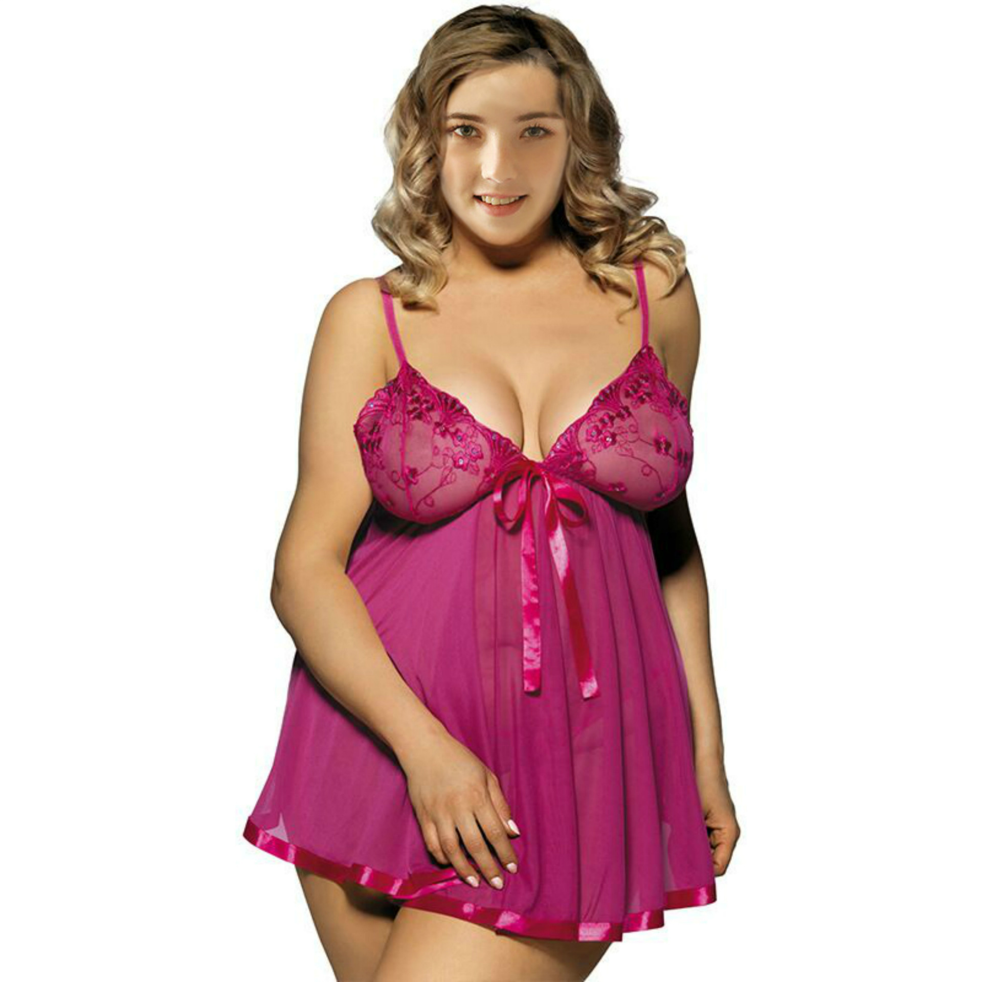 Picture of European and American Export Sexy Lingerie Lace Sexy Pajamas Women's Temptation Summer Transparent Mesh Suspender Nightgown Large Size