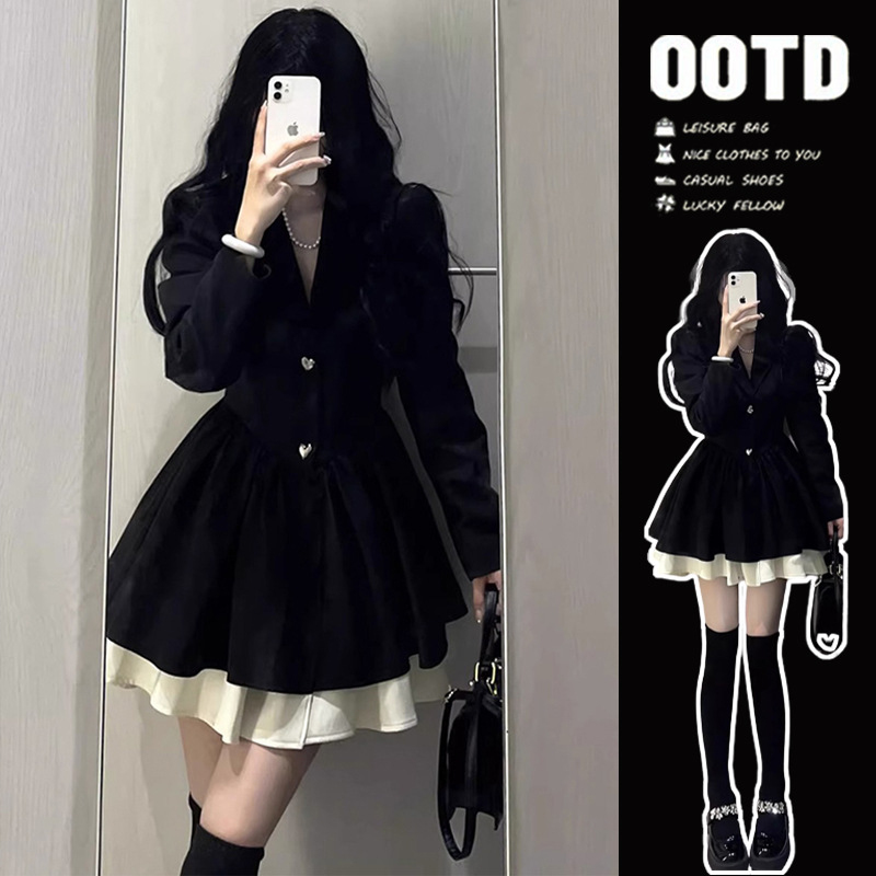 [Original Practice + Nei Li] Wear Royal Sister Wind Black dress Children's Tea Break Princess Peng in Early Autumn