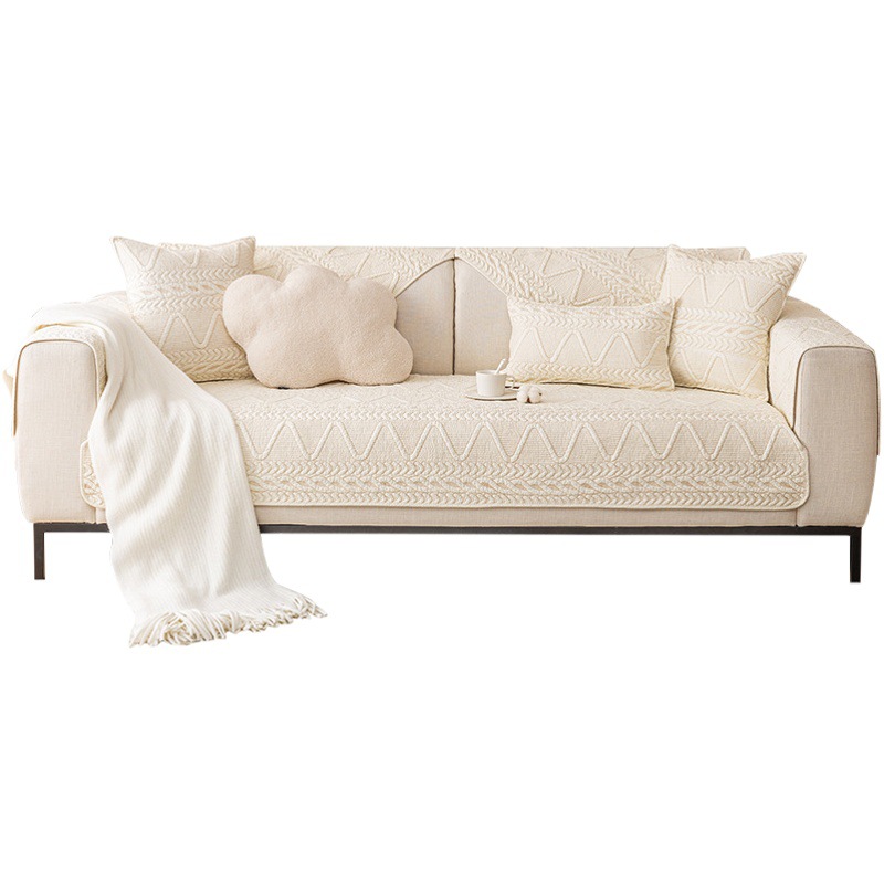 Scandinavian Washed Pure Cotton Sofa Cushion Modern Seat Cushion B&B Non-Slip Jacquard Sofa Cover Four-Season Universal Sofa Cushion