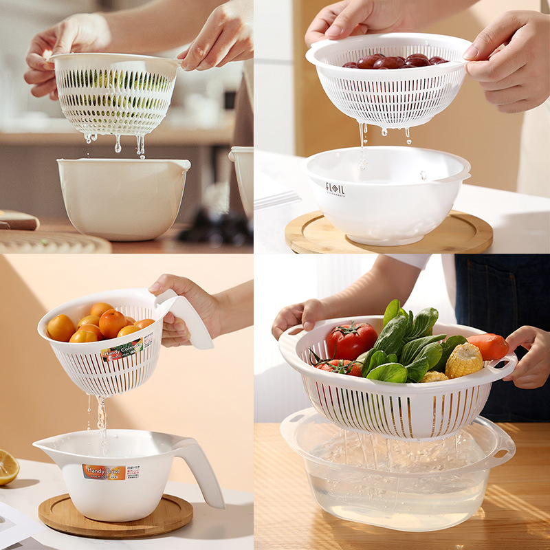 Picture of Japanese-Style Double-Layer Draining Basket Large Dishwashing Basket Kitchen High-Value Vegetable and Fruit Washing Basin Fruit and Vegetable Draining Basin