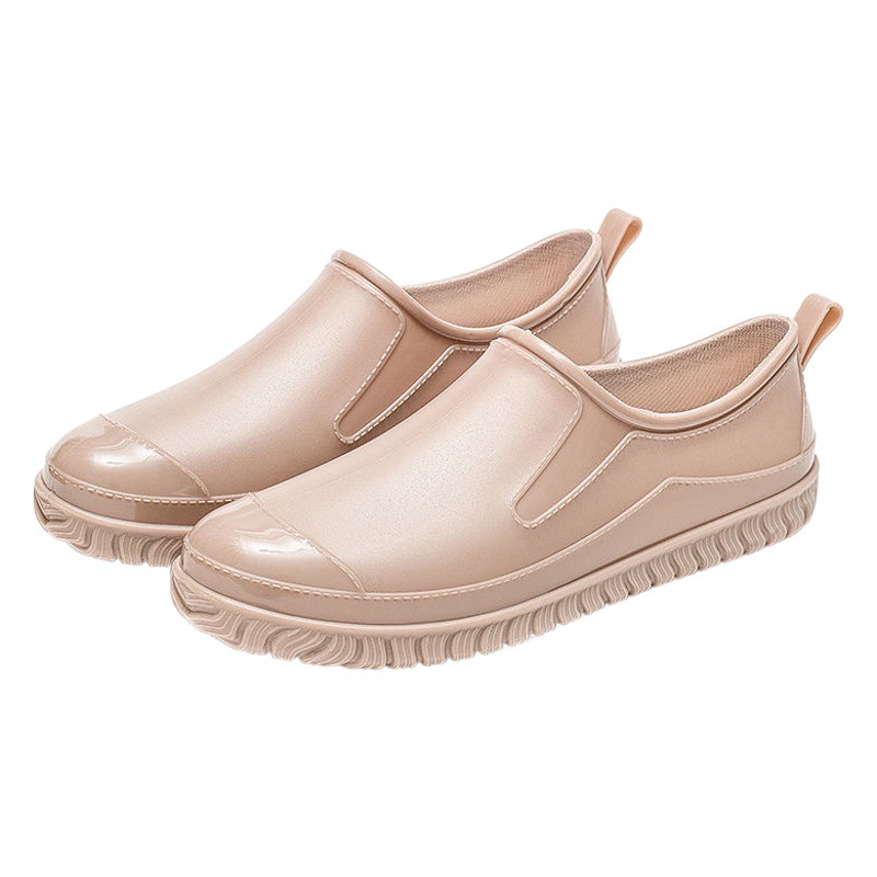 Fashion Flat Four Seasons Low-top Rain Shoes Women's Soft Kitchen Waterproof Non-slip Rubber Shoes Short Tube Shallow Water Shoes Women's Warm