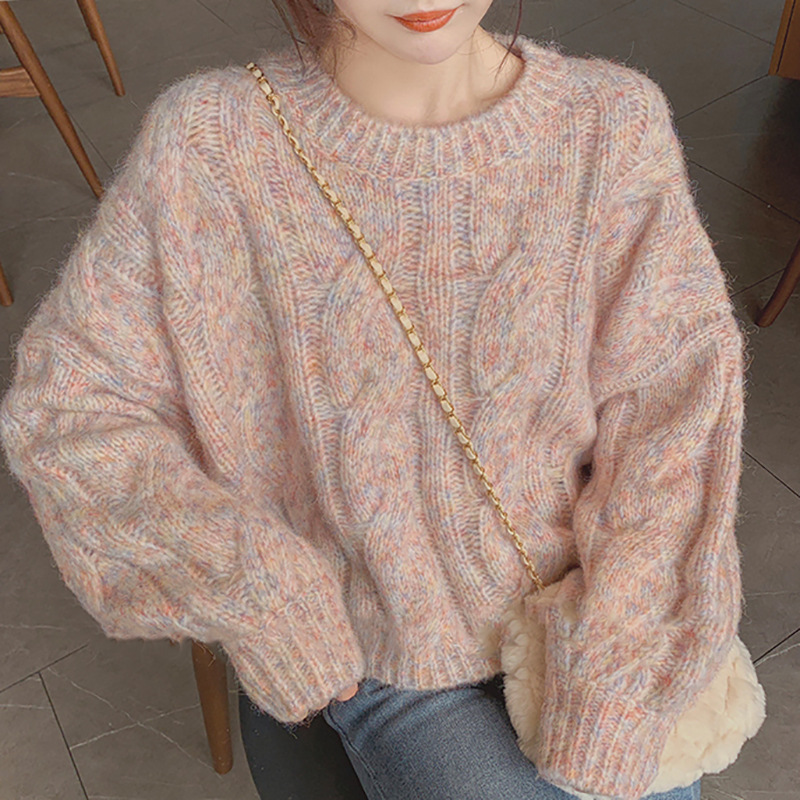 2025 Pink Gentle Knitwear for Women, Sweet and Loose Outer Wear Design, Twist Pullover Short Knitwear