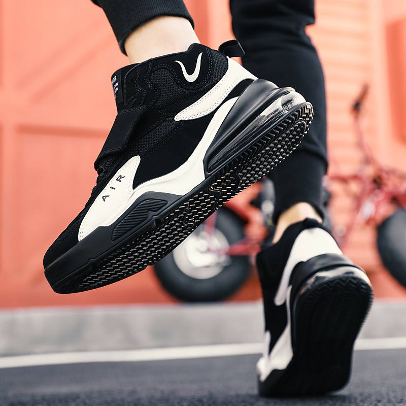 Autumn and Winter Black and White Basketball Shoes Men's plus size Air Cushion Sports Men's Shoes Thick Sole Middle School Students Running Lovers Shoes Women