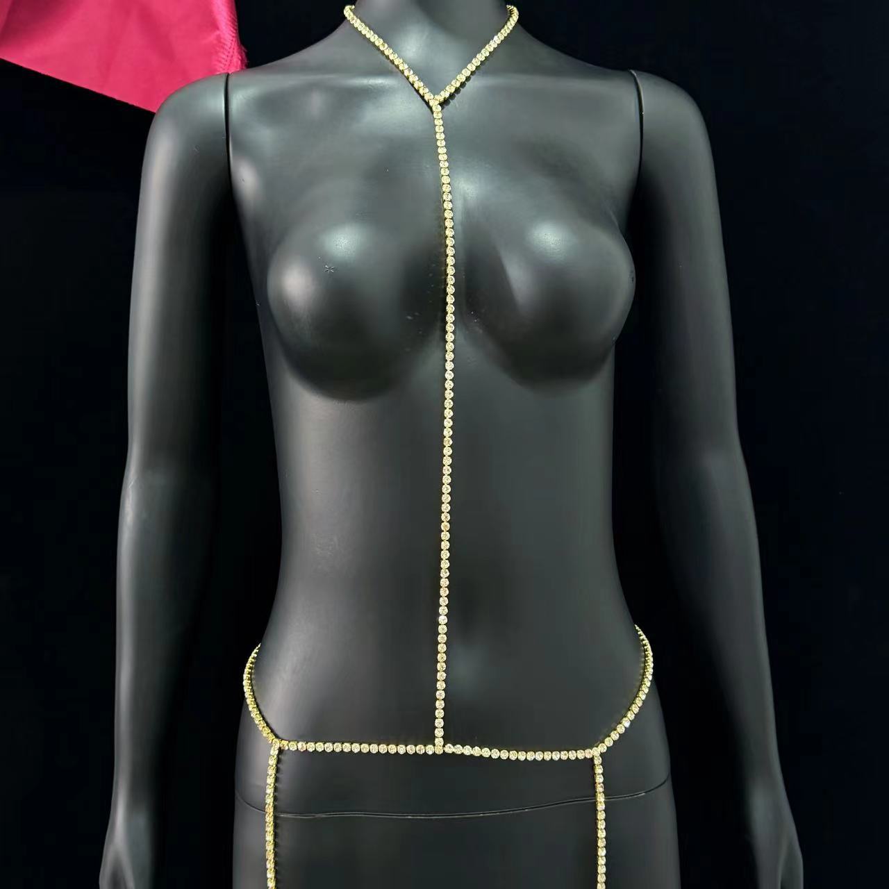 Picture of European and American sexy body chain chest chain cross-border fashion jewelry simple rhinestone waist chain leg chain